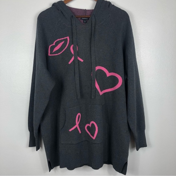 Torrid Breast Cancer Awareness Jacquard Raglan Hoodie Sweater - Picture 12 of 12